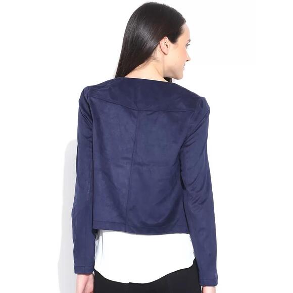 Vero Moda Women's Navy Open Faux Suede Southwestern Fringe Jacket Extra Small - Picture 3 of 11